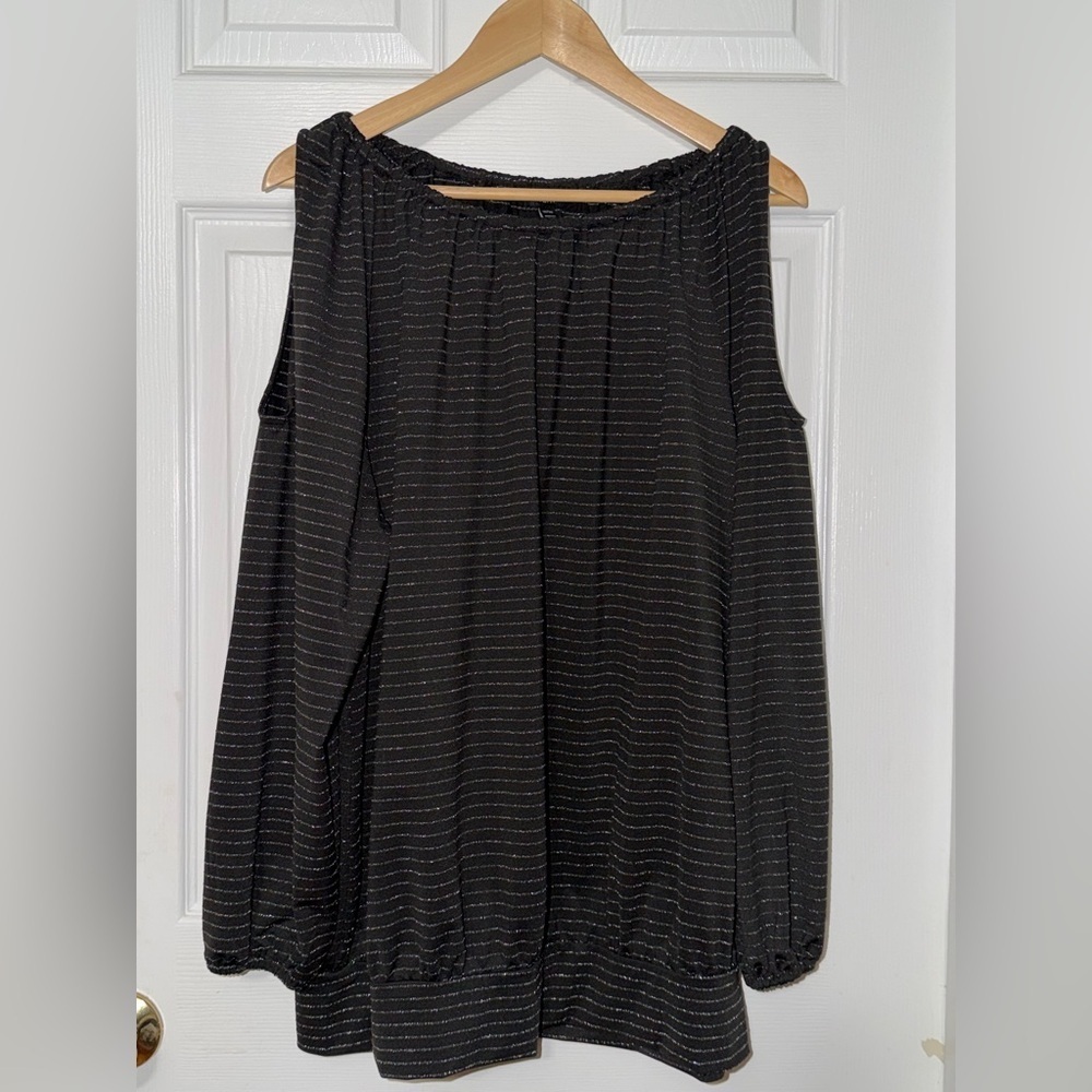 Lane Bryant Black and Silver Pin Striped Blouse